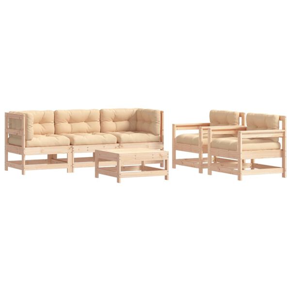 vidaXL Salon de jardin 6 pcs avec coussins bois massif