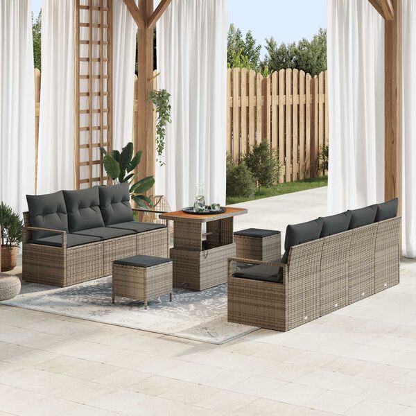 vidaXL Ensemble de canap&eacute; de jardin avec coussin 10 pcs Gris