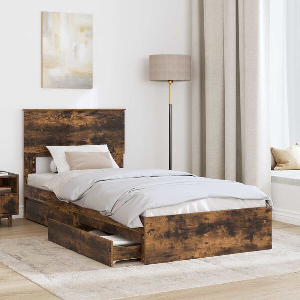 vidaXL Lit de Rangement Ch&ecirc;ne fum&eacute; 100 x 200 cm Bois d'ing&eacute;nierie