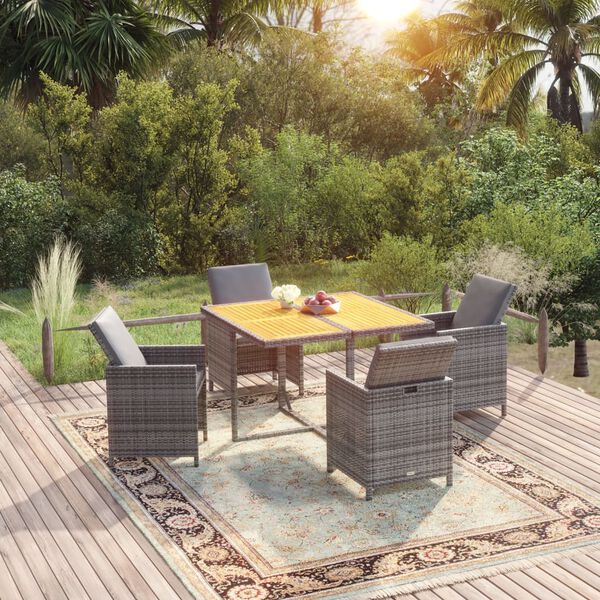 vidaXL Ensemble &agrave; manger de jardin coussins 5pcs R&eacute;sine tress&eacute;e Gris