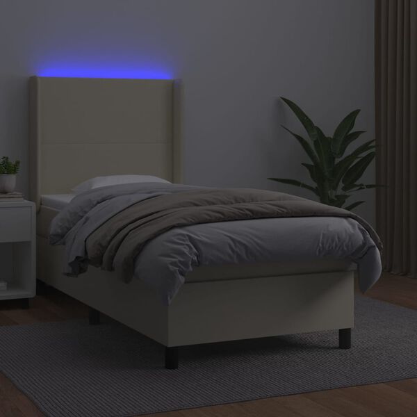vidaXL Sommier &agrave; lattes de lit matelas LED Cr&egrave;me 90x190cm Similicuir