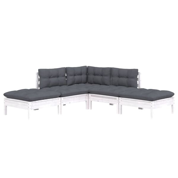 vidaXL Salon de jardin 5 pcs avec coussins blanc bois de pin
