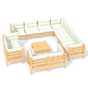 vidaXL Salon de jardin 12 pcs avec coussins cr&egrave;me Bois de pin massif