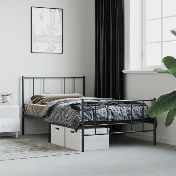 vidaXL Cadre de lit m&eacute;tal sans matelas avec pied de lit noir 90x200 cm