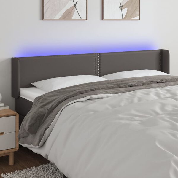 vidaXL T&ecirc;te de lit &agrave; LED Gris 163x16x78/88 cm Similicuir