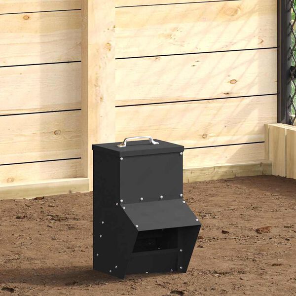 vidaXL Mangeoire pour poules Noir 20 x 25 x 35 cm Acier Lamin&eacute; &agrave; Froid