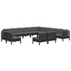 vidaXL Salon de jardin 13 pcs avec coussins Noir Bois de pin solide
