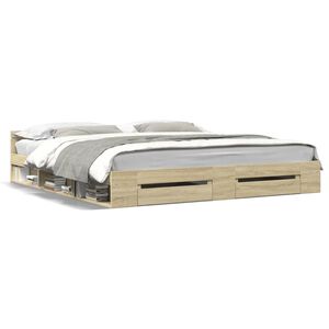vidaXL Cadre de lit avec tiroirs sans matelas ch&ecirc;ne sonoma 200x200 cm