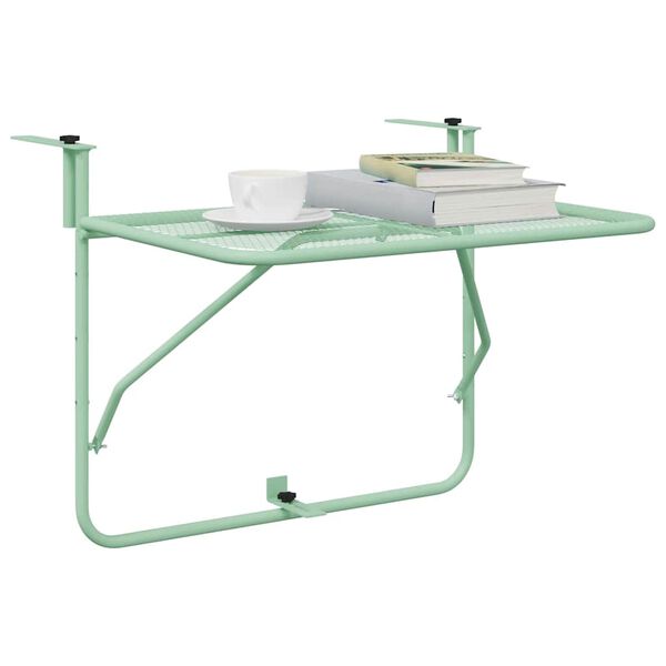 vidaXL Table Suspendue de Balcon Vert menthe 60 x 39 x 65 cm Acier