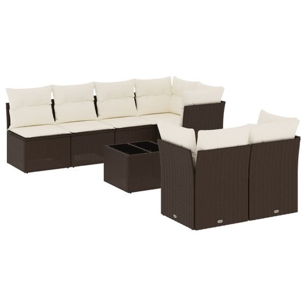 vidaXL Salon de jardin 8 pcs avec coussins marron r&eacute;sine tress&eacute;e