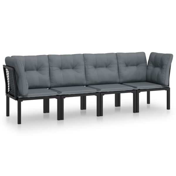 vidaXL Salon de jardin 4 pcs noir et gris résine tressée