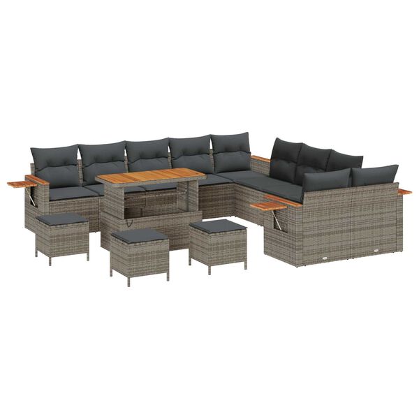 vidaXL Ensemble de canap&eacute; de jardin avec coussin 18 pcs Gris polyrotin