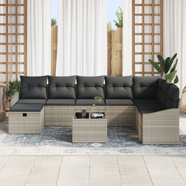 vidaXL Ensemble de canapé de jardin 9 pcs Gris clair 55 x 62 x 69 cm