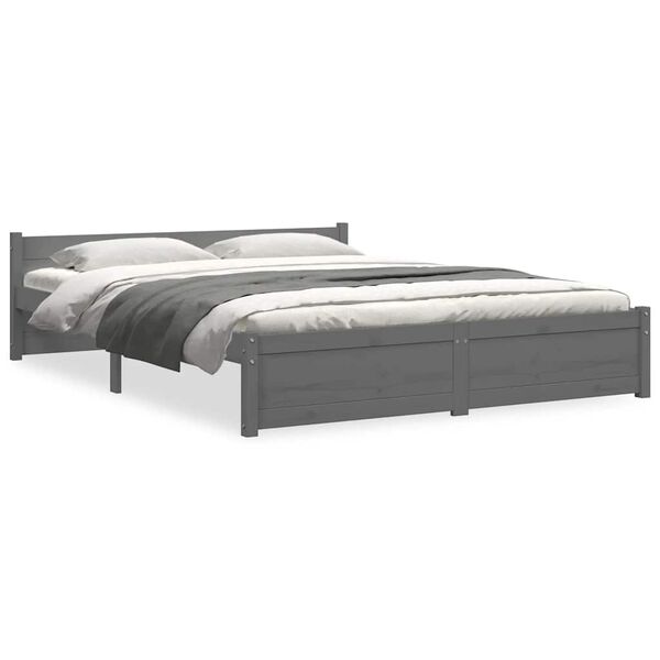 vidaXL Cadre de lit sans matelas gris bois massif 135x190 cm