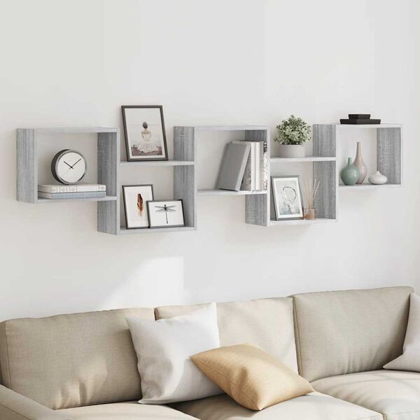 vidaXL &Eacute;tag&egrave;re cube murale 5 compartiments sonoma gris