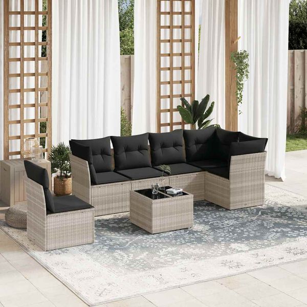 vidaXL Salon de jardin avec coussins 7 pcs gris clair r&eacute;sine tress&eacute;e