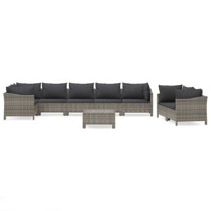 vidaXL Salon de jardin 9 pcs avec coussins Gris R&eacute;sine tress&eacute;e