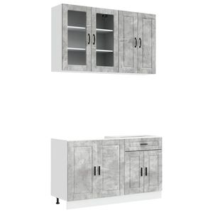 vidaXL Unit&eacute; de cuisine PORTO 4 pc Gris b&eacute;ton Bois d'ing&eacute;nierie