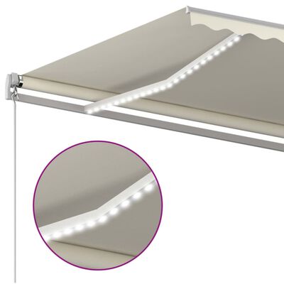 vidaXL Auvent manuel rétractable avec LED 600x300 cm Crème