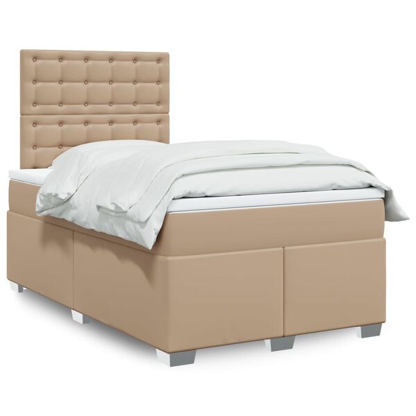vidaXL Lit &agrave; sommier tapissier avec matelas cappuccino 120x190cm similicuir