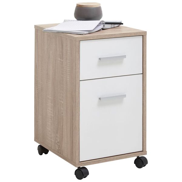 FMD Armoire mobile &agrave; tiroir Couleur ch&ecirc;ne et blanc