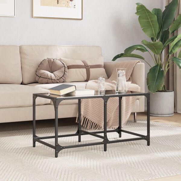 vidaXL Table basse avec dessus en verre noir 78,5x40x40 cm acier