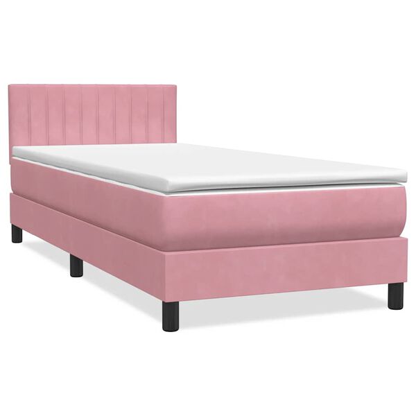 vidaXL Sommier &agrave; lattes de lit avec matelas et LED rose 100x220 cm velours