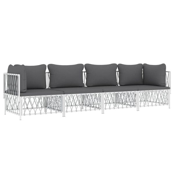 vidaXL Salon de jardin 4 pcs avec coussins blanc acier