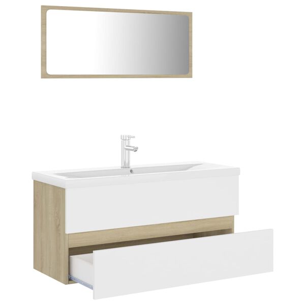 vidaXL Ensemble de meubles de bain Blanc et ch&ecirc;ne sonoma Agglom&eacute;r&eacute;