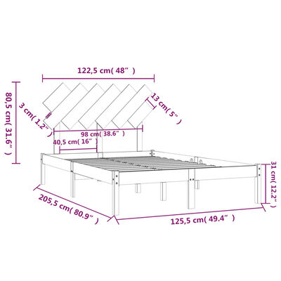 vidaXL Cadre de lit sans matelas marron miel 120x200 cm bois massif