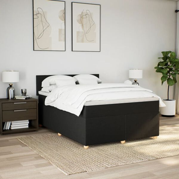 vidaXL Sommier &agrave; lattes de lit avec matelas Noir 160x200 cm Tissu