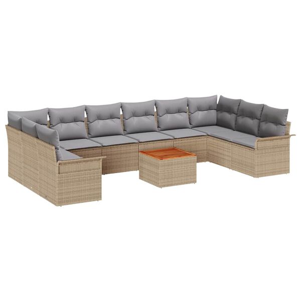 vidaXL Ensemble de canap&eacute; de jardin 11 pcs Beige polyrotin