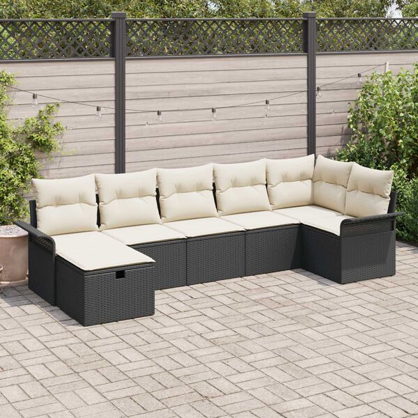 vidaXL Ensemble de canap&eacute; de jardin 7 pcs Noir et Cr&egrave;me polyrotin