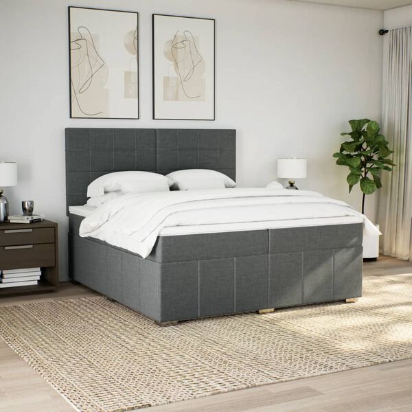vidaXL Sommier &agrave; lattes de lit avec matelas Gris fonc&eacute; 200x200cm Tissu