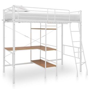 vidaXL Lit superpos&eacute; avec table sans matelas blanc m&eacute;tal 90x200 cm