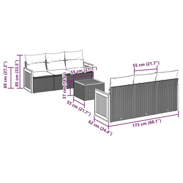 vidaXL Salon de jardin avec coussins 7 pcs beige r&eacute;sine tress&eacute;e
