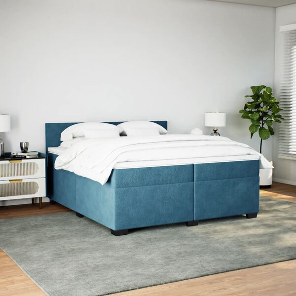 vidaXL Sommier &agrave; lattes de lit et matelas Bleu fonc&eacute; 200x200cm Velours