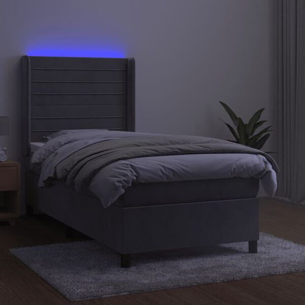 vidaXL Sommier &agrave; lattes de lit et matelas et LED Gris clair 80x200cm