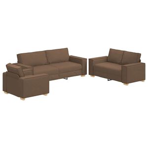 vidaXL Canap&eacute; 3 pc Marron Tissu en lin m&eacute;lang&eacute;