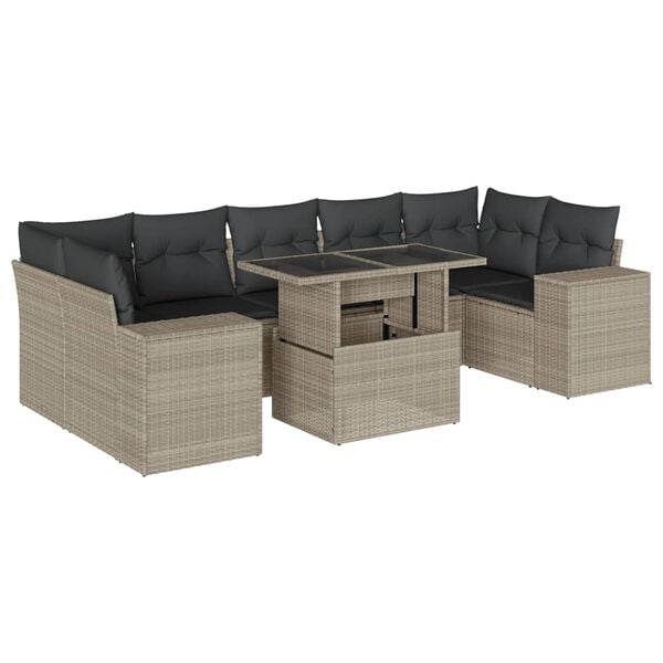 vidaXL Salon de jardin 8 pcs avec coussins gris clair r&eacute;sine tress&eacute;e