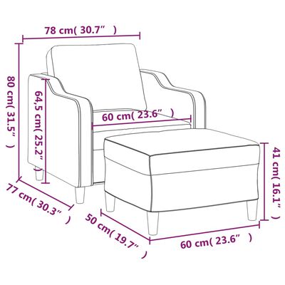 vidaXL Fauteuil avec repose-pied Crème 60 cm Tissu