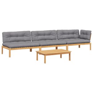 vidaXL Salon palette de jardin avec coussins 4pcs bois d'acacia massif