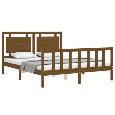 vidaXL Cadre de lit tête de lit marron miel King Size bois massif