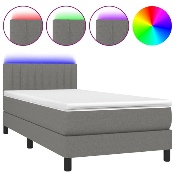 vidaXL Sommier &agrave; lattes de lit avec matelas et LED Gris fonc&eacute; 90x200cm