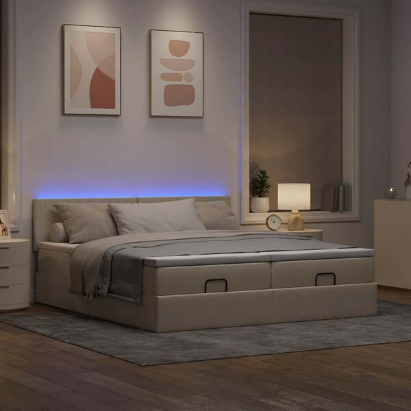 VidaXL Cadre de lit ottoman avec matelas cr&egrave;me 180x200 cm tissu