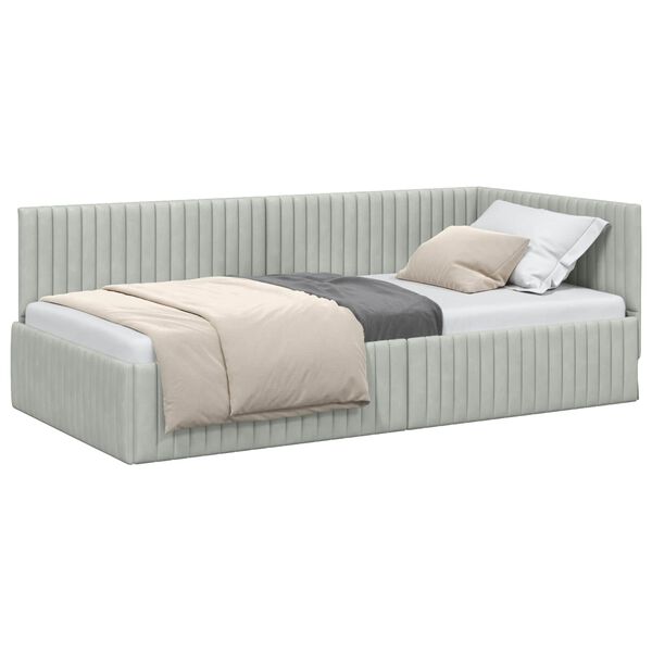 vidaXL Cadre de lit d'angle Gris clair 90 cm x 200 cm Velours