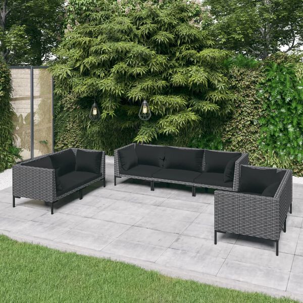 vidaXL Salon de jardin 7 pcs avec coussins Résine tressée Gris foncé
