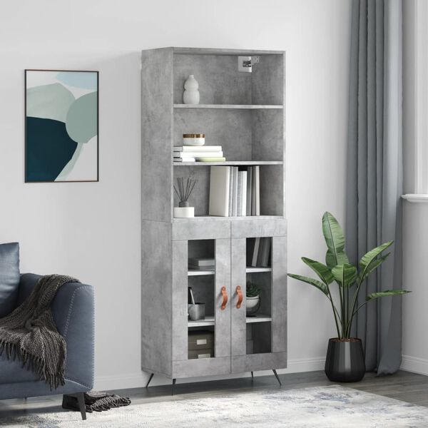 vidaXL Buffet haut Gris b&eacute;ton 69,5x34x180 cm Bois d'ing&eacute;nierie