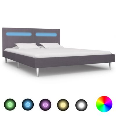 vidaXL Cadre de lit avec LED sans matelas gris 180x200 cm tissu