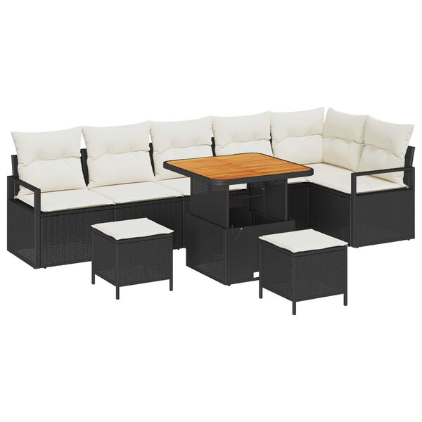 vidaXL Ensemble de canap&eacute; de jardin avec coussin 9 pcs Noir et Cr&egrave;me